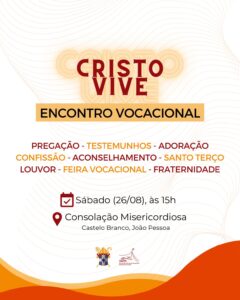 Grande Encontro Vocacional da Arquidiocese da Paraíba acontecerá neste sábado.